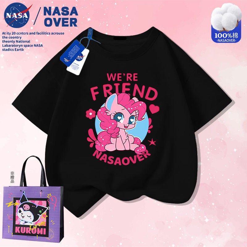 Nasa Co-Branded Cute Colorfulful Pony Printed Short-Sleeved Medium And Large Children'S Summer Cartoon Cotton T-Shirt Baby Girl Half-Sleeved Outfit - Image 4