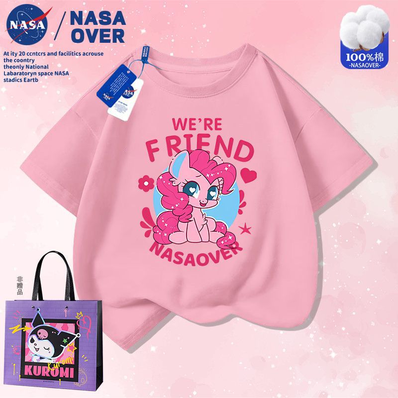 Nasa Co-Branded Cute Colorfulful Pony Printed Short-Sleeved Medium And Large Children'S Summer Cartoon Cotton T-Shirt Baby Girl Half-Sleeved Outfit - Image 2