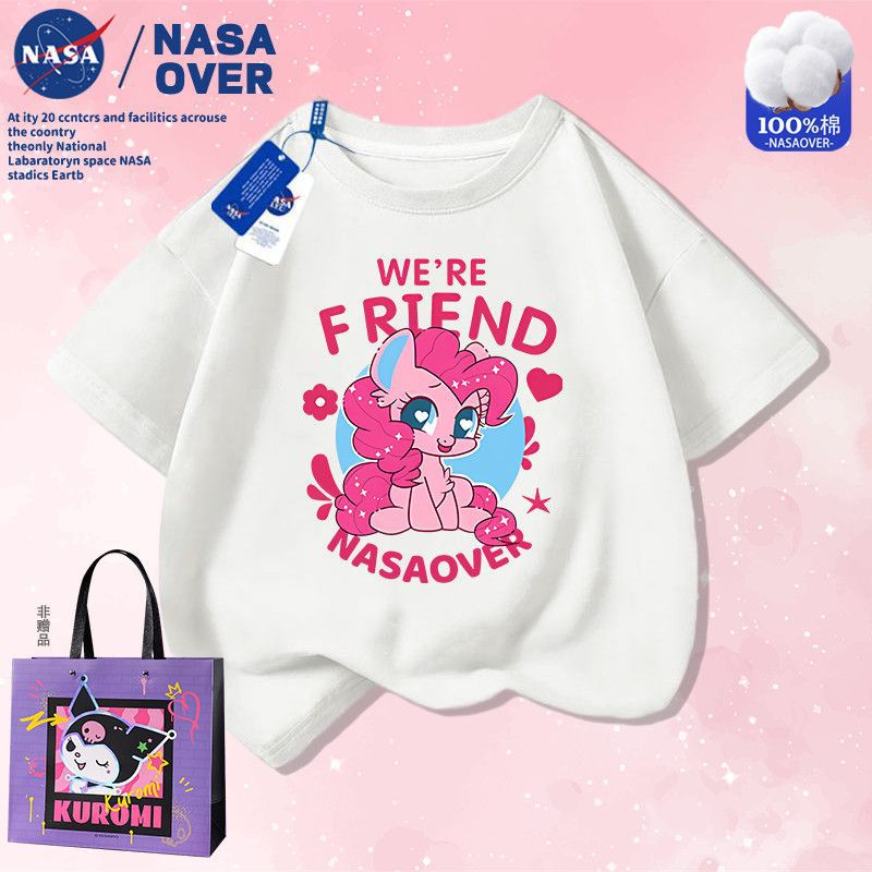 Nasa Co-Branded Cute Colorfulful Pony Printed Short-Sleeved Medium And Large Children'S Summer Cartoon Cotton T-Shirt Baby Girl Half-Sleeved Outfit - Image 3