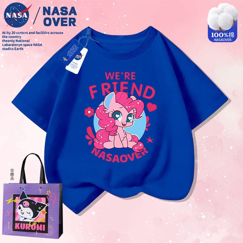 Nasa Co-Branded Cute Colorfulful Pony Printed Short-Sleeved Medium And Large Children'S Summer Cartoon Cotton T-Shirt Baby Girl Half-Sleeved Outfit - Image 5
