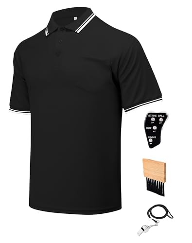 VKT 4 Pcs Official BaseballSoftball Umpire Kit Set Including Umpire Shirt Indicator Brush Whistle for Men Referee Black M - Image 1