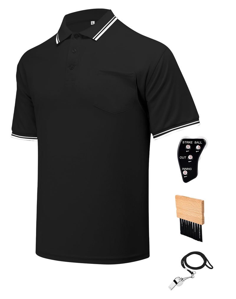 VKT 4 Pcs Official BaseballSoftball Umpire Kit Set Including Umpire Shirt Indicator Brush Whistle for Men Referee Black M - Image 2