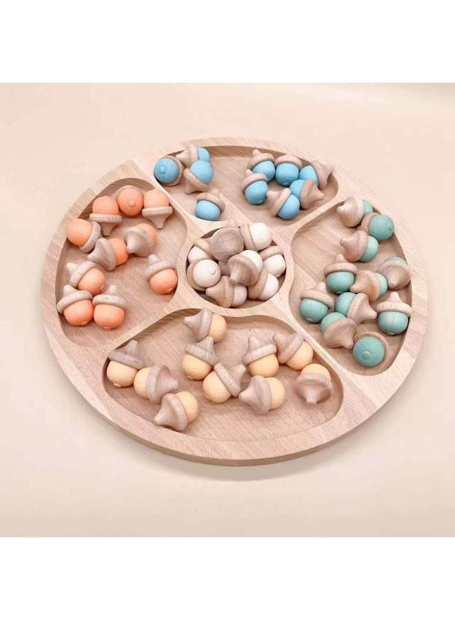 Baby Montessori Counting Log Color Animal And Plant Sorting Sand Table Color Classification Game Cognitive Wooden Puzzle-Color:little-Log Color Sorting Tray (erfly) - Image 5