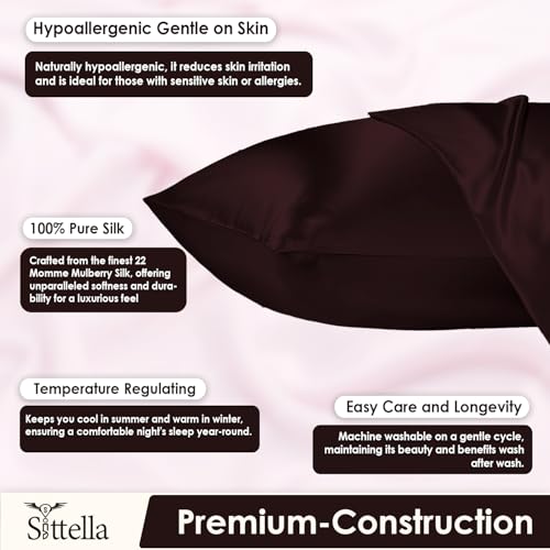 SITTELLA® 72x46 cm Set of 4 Satin Silk Pillow Covers | 600 TC Soft Pillowcase for Hair & Skin | Envelope Closure | Brown |2 Free Scrunchie Included - Image 3