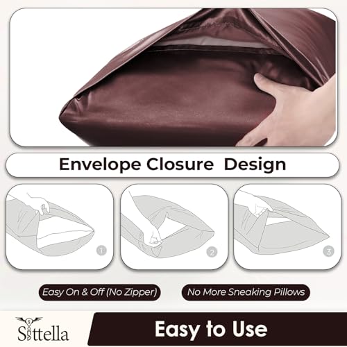 SITTELLA® 72x46 cm Set of 4 Satin Silk Pillow Covers | 600 TC Soft Pillowcase for Hair & Skin | Envelope Closure | Brown |2 Free Scrunchie Included - Image 5
