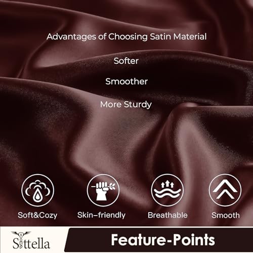 SITTELLA® 72x46 cm Set of 4 Satin Silk Pillow Covers | 600 TC Soft Pillowcase for Hair & Skin | Envelope Closure | Brown |2 Free Scrunchie Included - Image 4