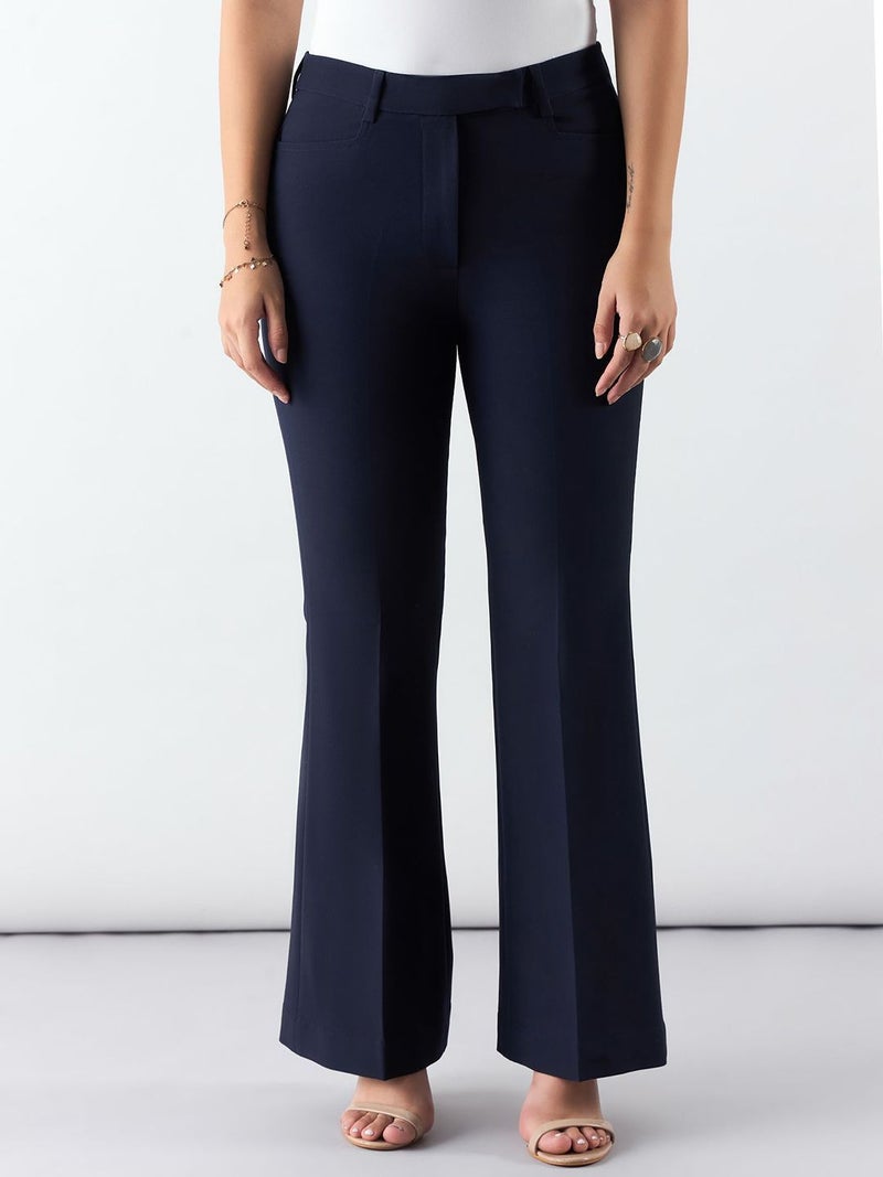 Powersutra Navy Mid Waist Trousers for Women - Image 1