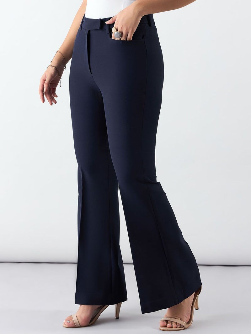 Powersutra Navy Mid Waist Trousers for Women - Image 4