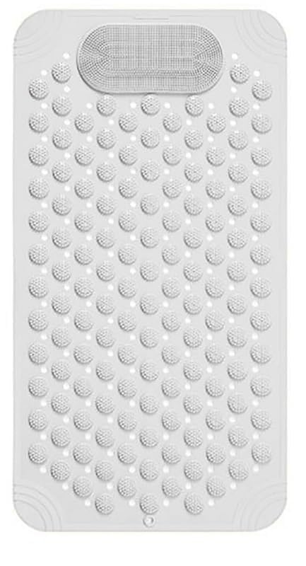 JUGTE Anti Skid Mat for Bathroom Floor Shower mats for Bathroom Anti Slip with Foot Scrubber Bath mat Anti Slip with Suction Cups & Drain Holes (70x35 Cm) (White) - Image 1