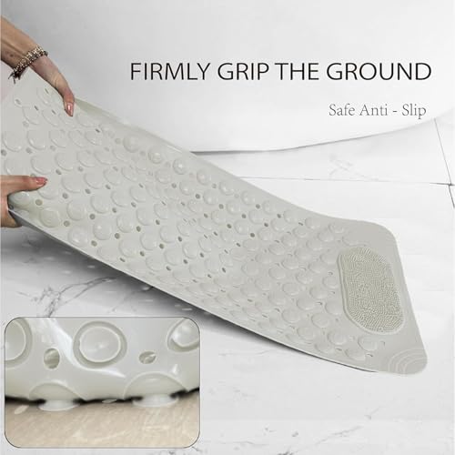 JUGTE Anti Skid Mat for Bathroom Floor Shower mats for Bathroom Anti Slip with Foot Scrubber Bath mat Anti Slip with Suction Cups & Drain Holes (70x35 Cm) (White) - Image 3