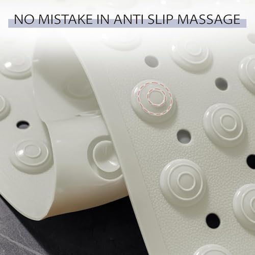 JUGTE Anti Skid Mat for Bathroom Floor Shower mats for Bathroom Anti Slip with Foot Scrubber Bath mat Anti Slip with Suction Cups & Drain Holes (70x35 Cm) (White) - Image 4