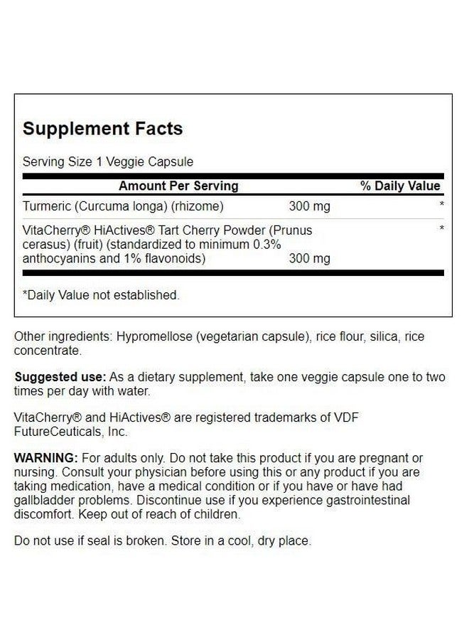 Swanson Hiactives Tart Cherry & Turmeric 60 Veg Capsules - Image 2