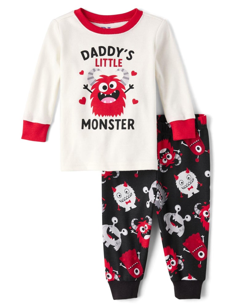 The Children's Place Baby Boy's and Toddler Long Sleeve Top and Pants Snug Fit 100% Cotton 2 Piece Pajama Set, Daddys Monster - Image 1