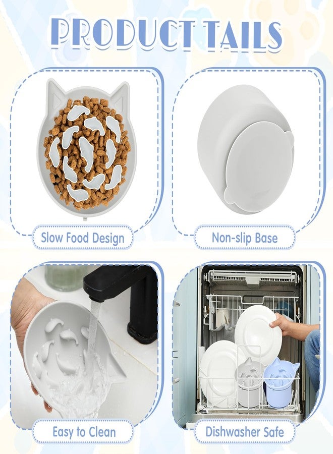 Funnymoom عبوة من قطعتين من أوعية الطعام البطيء المصنوعة من السيليكون من Funnymoom، وعاء طعام مرتفع للقطط مناسب للطعام الجاف والرطب، تصميم مائل بقاعدة مانعة للانزلاق، زاوية قابلة للتعديل للحيوانات الأليفة (رمادي وأزرق) - Image 5