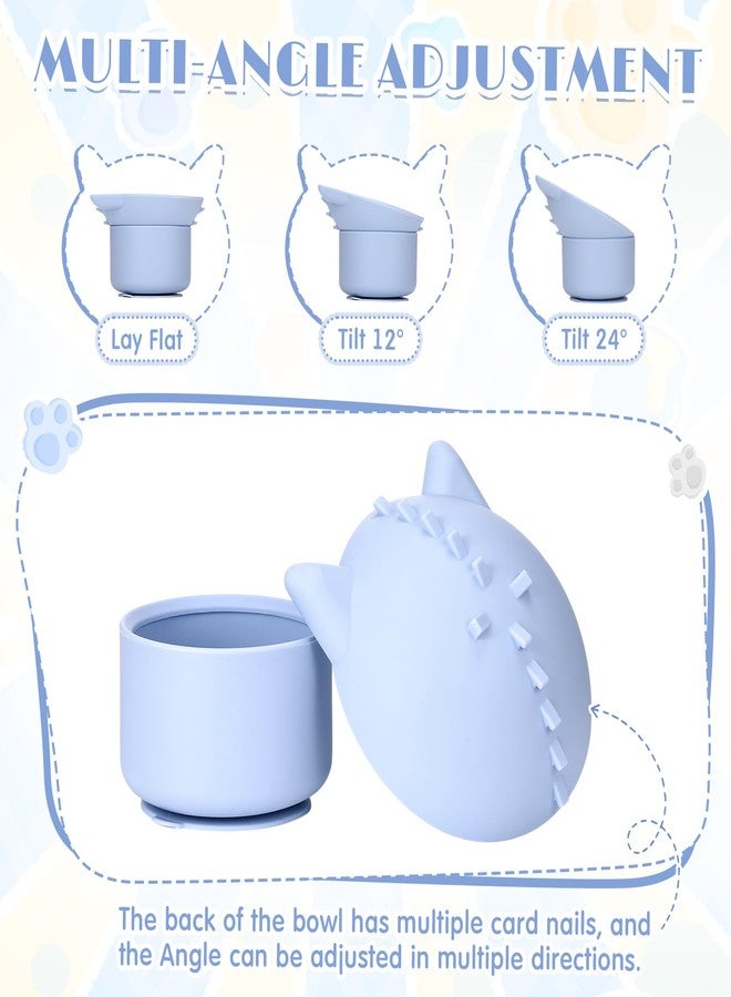 Funnymoom عبوة من قطعتين من أوعية الطعام البطيء المصنوعة من السيليكون من Funnymoom، وعاء طعام مرتفع للقطط مناسب للطعام الجاف والرطب، تصميم مائل بقاعدة مانعة للانزلاق، زاوية قابلة للتعديل للحيوانات الأليفة (رمادي وأزرق) - Image 4