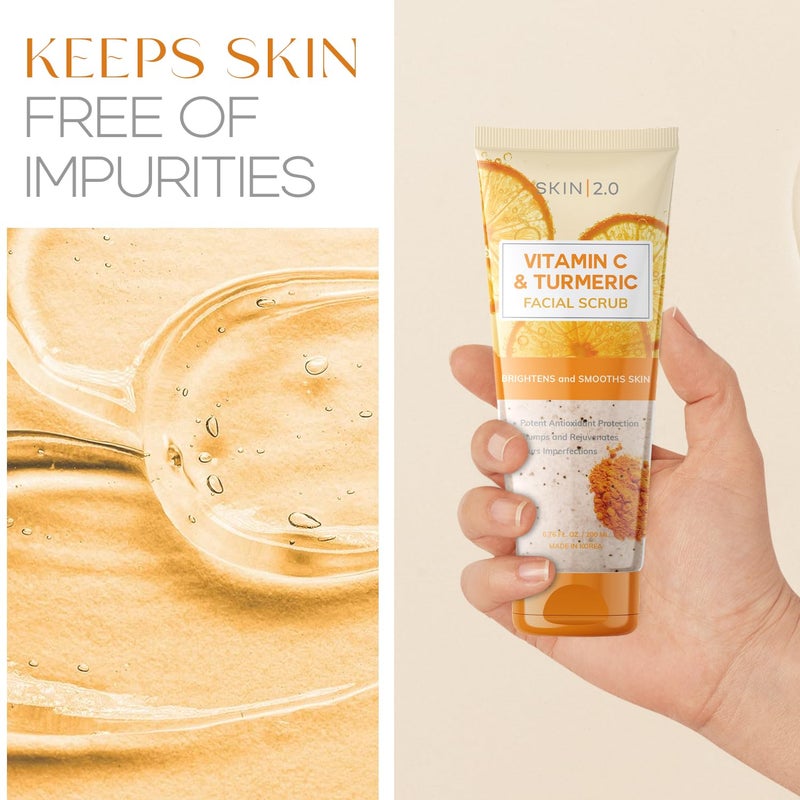 Skin 2.0 Vitamin C & Turmeric Face Scrub - Dermatologist Tested, Exfoliating, Brightening, Hydrating, Anti-Aging, Clean Beauty, Cruelty-Free Korean Skincare, All Skin Types - 6.76 Fl Oz / 200ML - Image 5