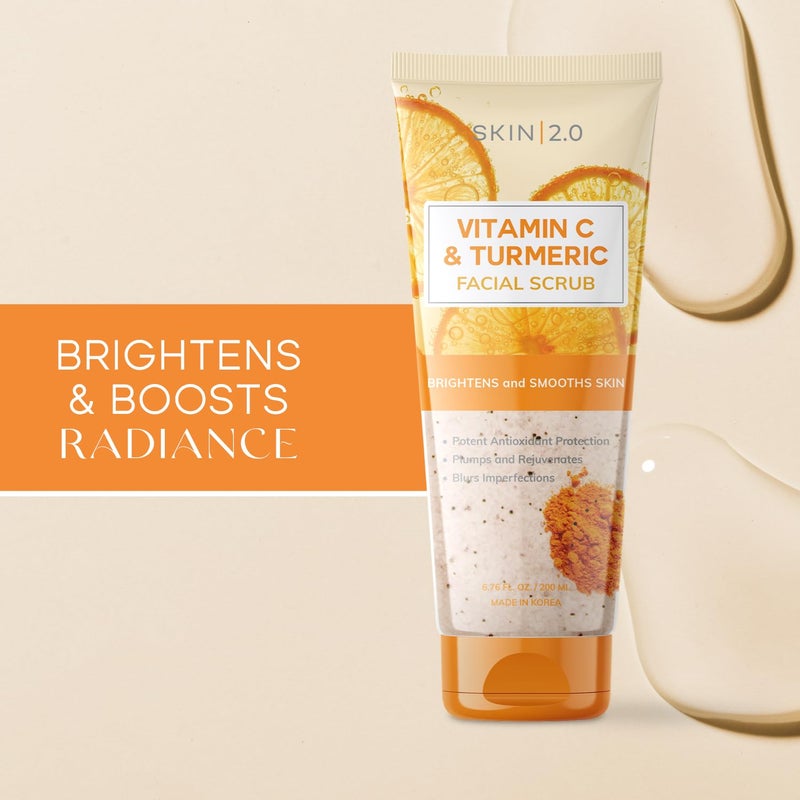 Skin 2.0 Vitamin C & Turmeric Face Scrub - Dermatologist Tested, Exfoliating, Brightening, Hydrating, Anti-Aging, Clean Beauty, Cruelty-Free Korean Skincare, All Skin Types - 6.76 Fl Oz / 200ML - Image 2