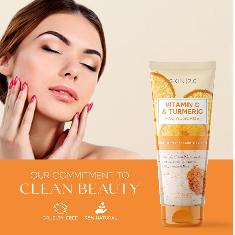 Skin 2.0 Vitamin C & Turmeric Face Scrub - Dermatologist Tested, Exfoliating, Brightening, Hydrating, Anti-Aging, Clean Beauty, Cruelty-Free Korean Skincare, All Skin Types - 6.76 Fl Oz / 200ML - Image 4