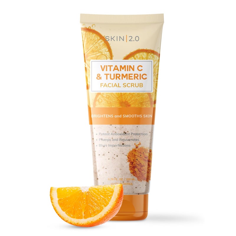 Skin 2.0 Vitamin C & Turmeric Face Scrub - Dermatologist Tested, Exfoliating, Brightening, Hydrating, Anti-Aging, Clean Beauty, Cruelty-Free Korean Skincare, All Skin Types - 6.76 Fl Oz / 200ML - Image 1
