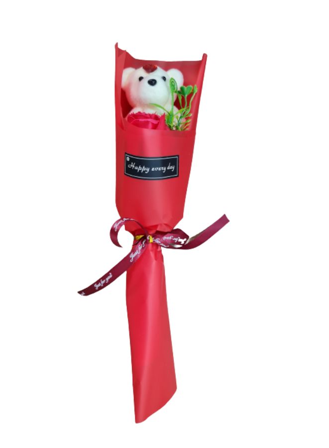 Cute Romantic Teddy Bear Soap Rose Flower Bath Petal Wedding Party, Mothers Day, Birthday Gift, Red - Image 1