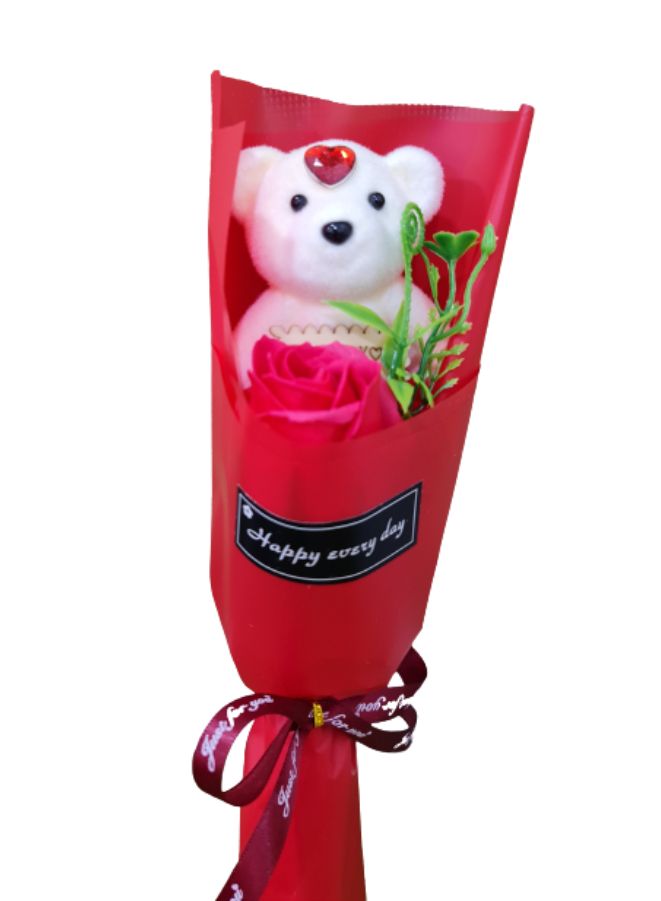 Cute Romantic Teddy Bear Soap Rose Flower Bath Petal Wedding Party, Mothers Day, Birthday Gift, Red - Image 4