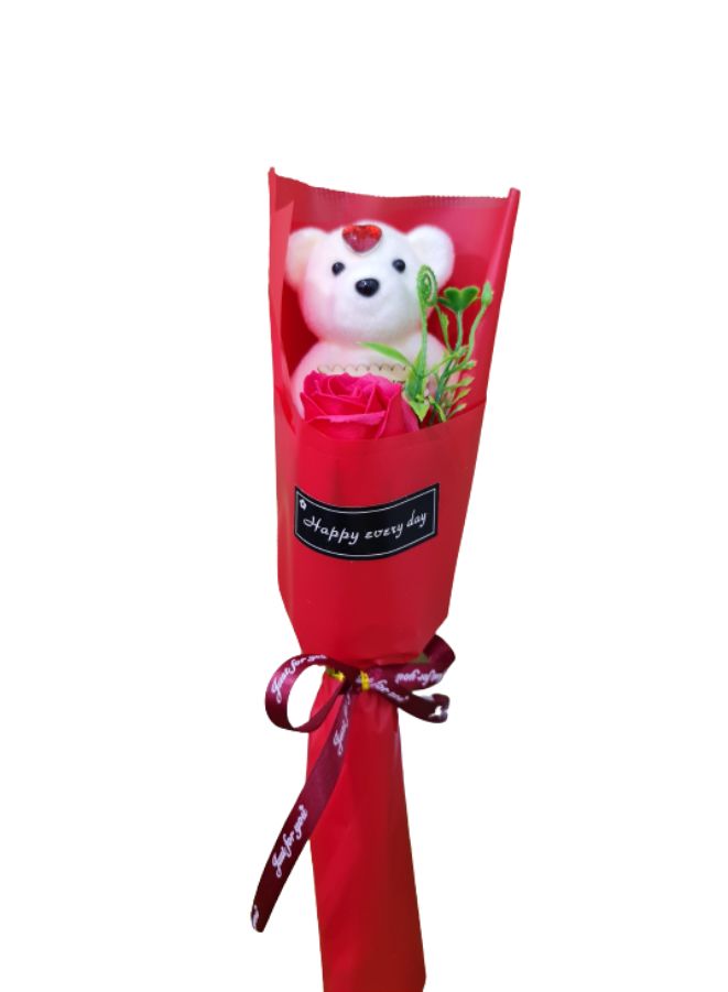Cute Romantic Teddy Bear Soap Rose Flower Bath Petal Wedding Party, Mothers Day, Birthday Gift, Red - Image 3