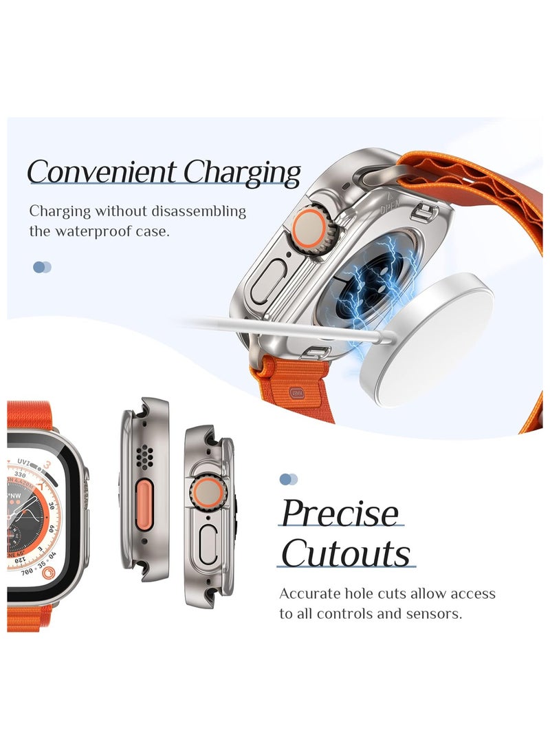 علبة مقاومة للماء مع واقي شاشة زجاجي مقسى لـ Apple Watch SE Series 6/5/4 44 مم ، 360 غطاء حماية تغطية كاملة لـ IWatch 44mm ، التيتانيوم - Image 5