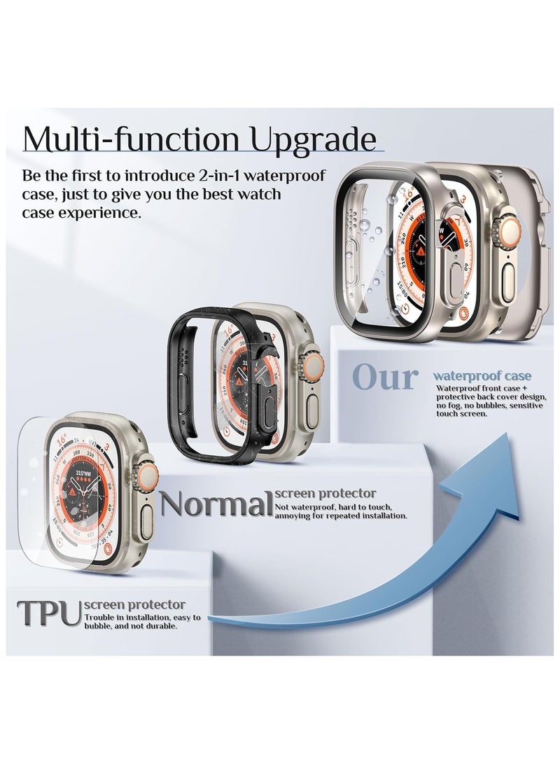 علبة مقاومة للماء مع واقي شاشة زجاجي مقسى لـ Apple Watch SE Series 6/5/4 44 مم ، 360 غطاء حماية تغطية كاملة لـ IWatch 44mm ، التيتانيوم - Image 2