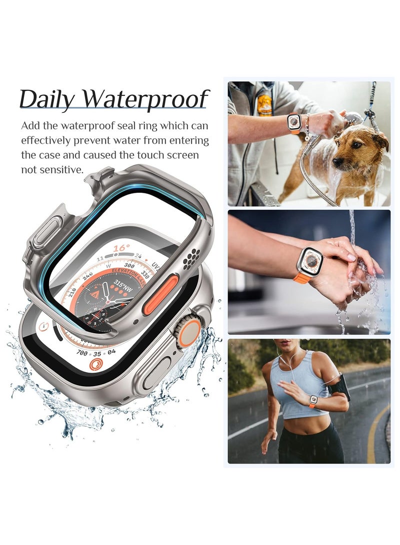 علبة مقاومة للماء مع واقي شاشة زجاجي مقسى لـ Apple Watch SE Series 6/5/4 44 مم ، 360 غطاء حماية تغطية كاملة لـ IWatch 44mm ، التيتانيوم - Image 3