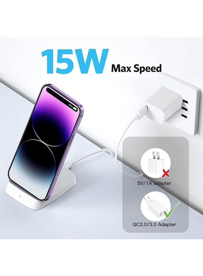 Wireless Charger, 15W Grey Fast Wireless Charging Stand, Qi-Certified for iPhone 15/14/13/12/12 Pro/11/11 Pro Max/XS Max/XR/XS/X/8, for Samsung Galaxy S22/S21/S20/S10/S9/S8 (No AC Adapter) - Image 2