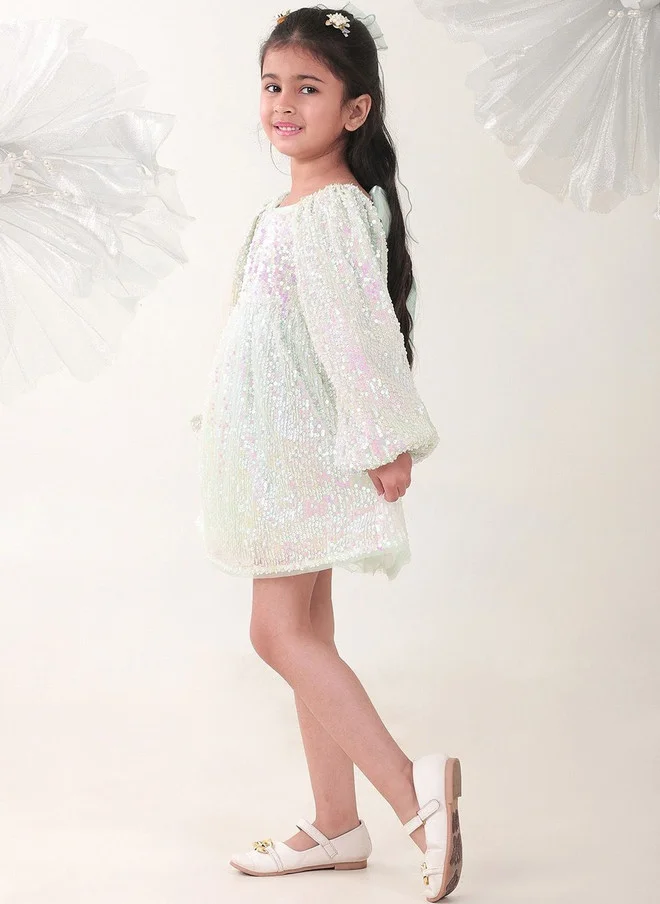 Bonkids BONKIDS Green Satin Fit & Flare Dress for Kids