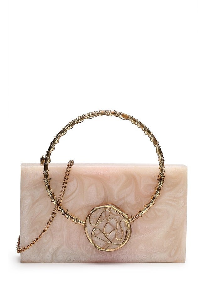 Anekaant Marble Muse Cream Resin Embellished Clutch For Ladies | Party & Wedding Handbag - Image 1