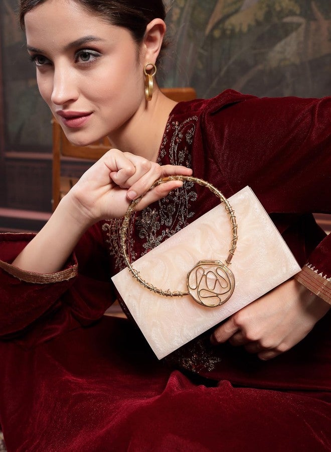 Anekaant Marble Muse Cream Resin Embellished Clutch For Ladies | Party & Wedding Handbag - Image 2