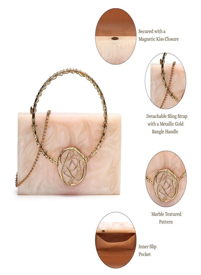 Anekaant Marble Muse Cream Resin Embellished Clutch For Ladies | Party & Wedding Handbag - Image 3