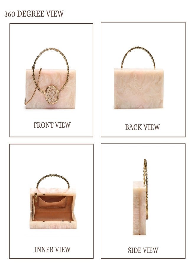 Anekaant Marble Muse Cream Resin Embellished Clutch For Ladies | Party & Wedding Handbag - Image 4