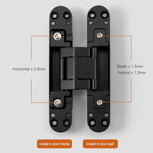 YAGU 6.5 inch Hidden Door Hinge 3 Way Adjustable Invisible Hinges for Doors Zinc Alloy Secret Door Hinges Concealed Door Butt Hinge 180 Degree Swing Black Door Hinge 1PC - Image 4