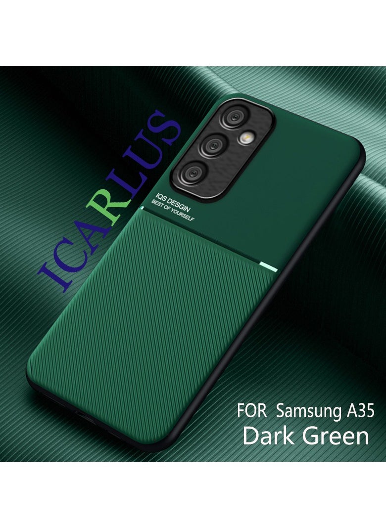 ICARLUS Case for Samsung Galaxy A35 5G Magnetic Cover Dark Green 