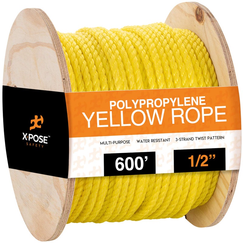 Xpose Safety Yellow Twisted Polypropylene Rope  Floating Poly Pro Cord  Oil Resistant Moisture Marine Growth  Chemicals  Reduced Slip Easy Knot Flexible Yellow  Pack of 1 12 x 600