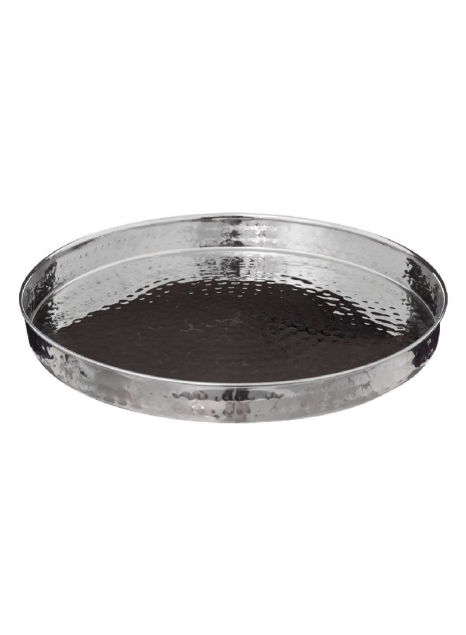 Secret de Gourmet Hammered Design Round Shape Presentation Serving Tray Silver 35 cm 188476 