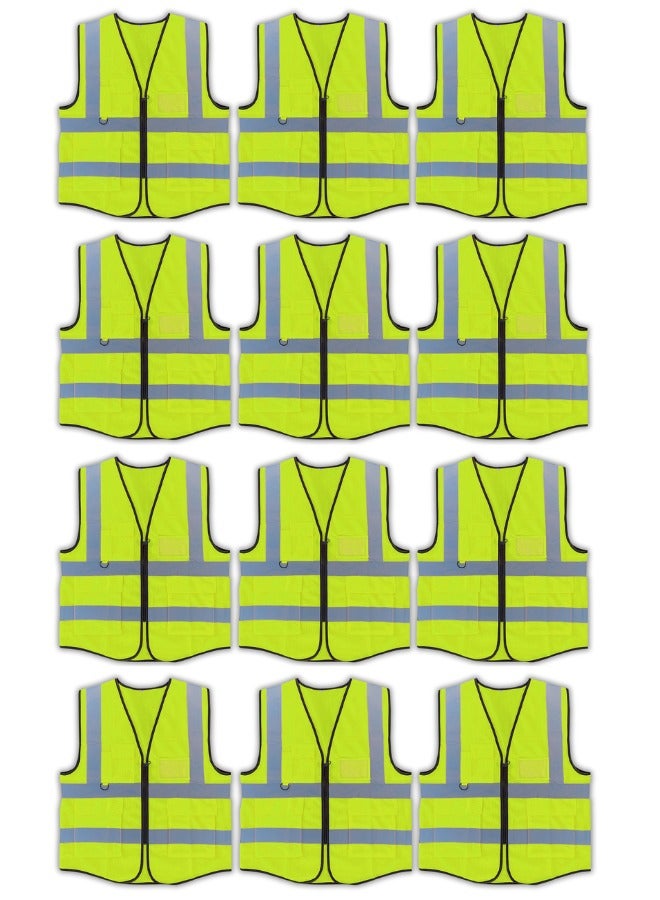 DXB GADGETS Pack of 12 High Visibility Multi Use Vest Safety and Utility in Bright Yellow  - Image 1