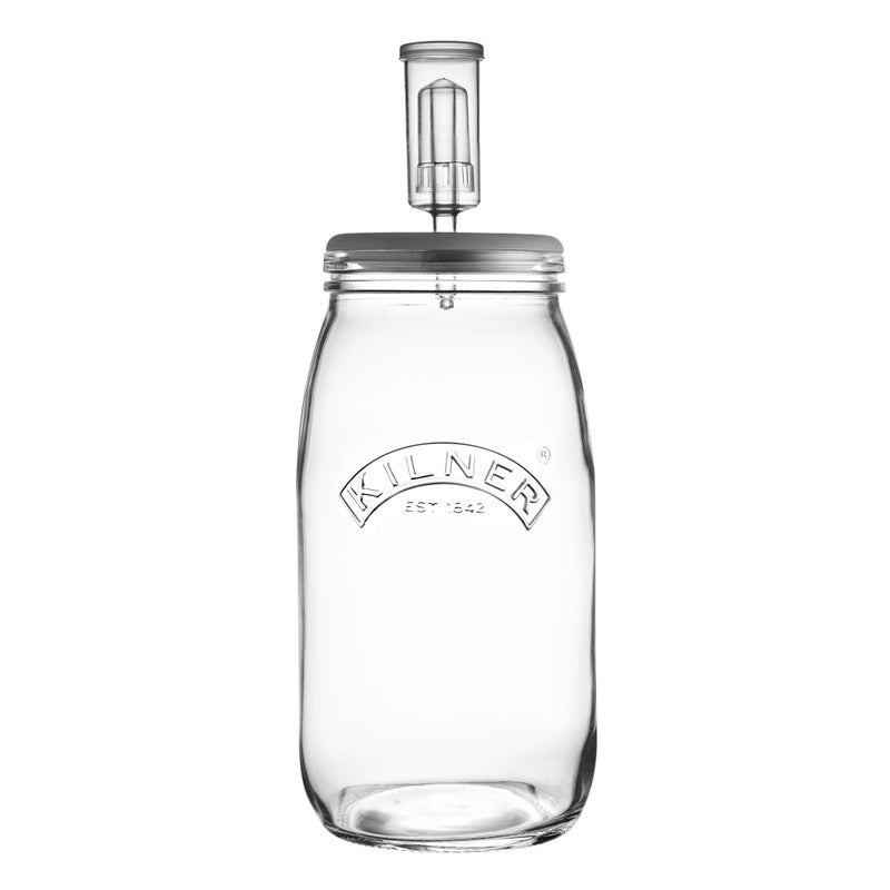 Kilner طقم تخمير كيلنر 6 قطع يتضمن جرة زجاجية سعة 3 لترات غطاء خشبي قفل هواء وسدادة حجارة خزفية وكتيب وصفات للتخليل في المنزل 3ل - Image 1