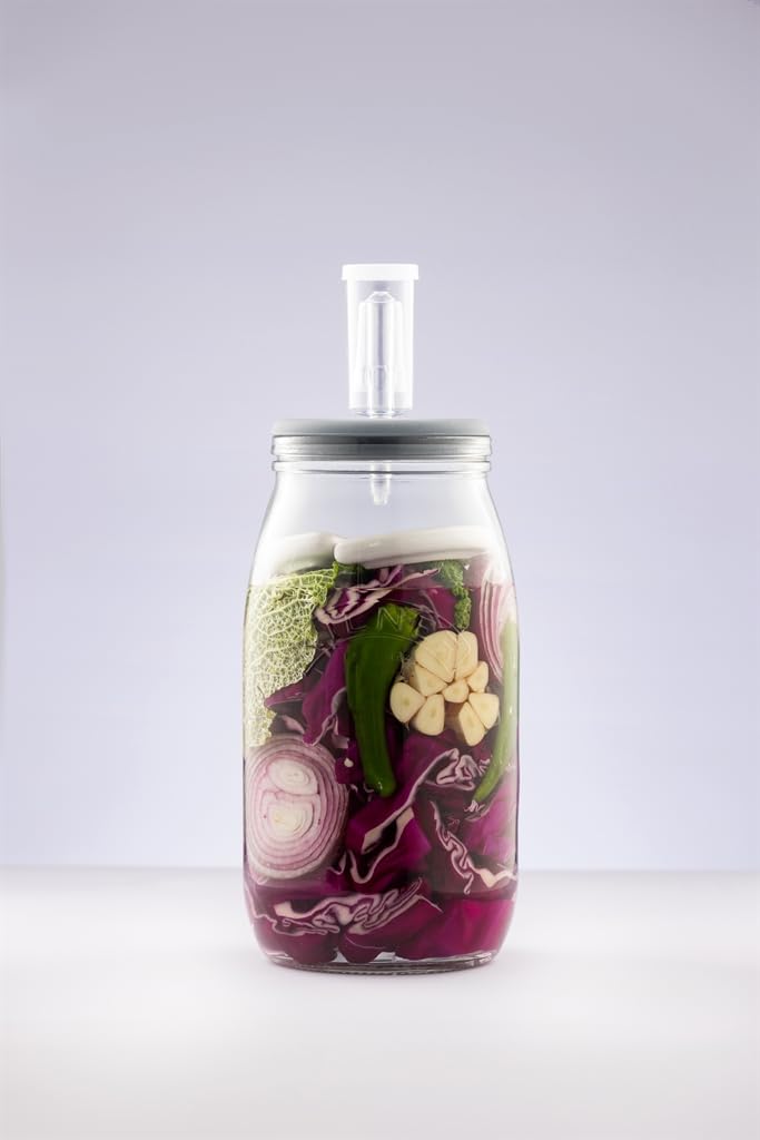 Kilner طقم تخمير كيلنر 6 قطع يتضمن جرة زجاجية سعة 3 لترات غطاء خشبي قفل هواء وسدادة حجارة خزفية وكتيب وصفات للتخليل في المنزل 3ل - Image 4