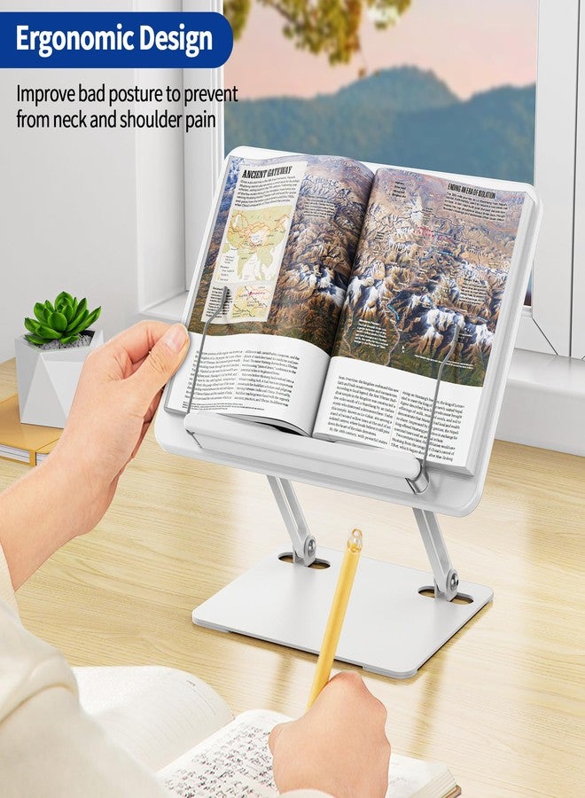 BESIGN BS01 Book Stand for Reading, Adjustable Book Holder, Ergonomic Laptop Stand with Elastic Page Clips for Music Scores, Recipe, Tablet, Laptop (White) - Image 2