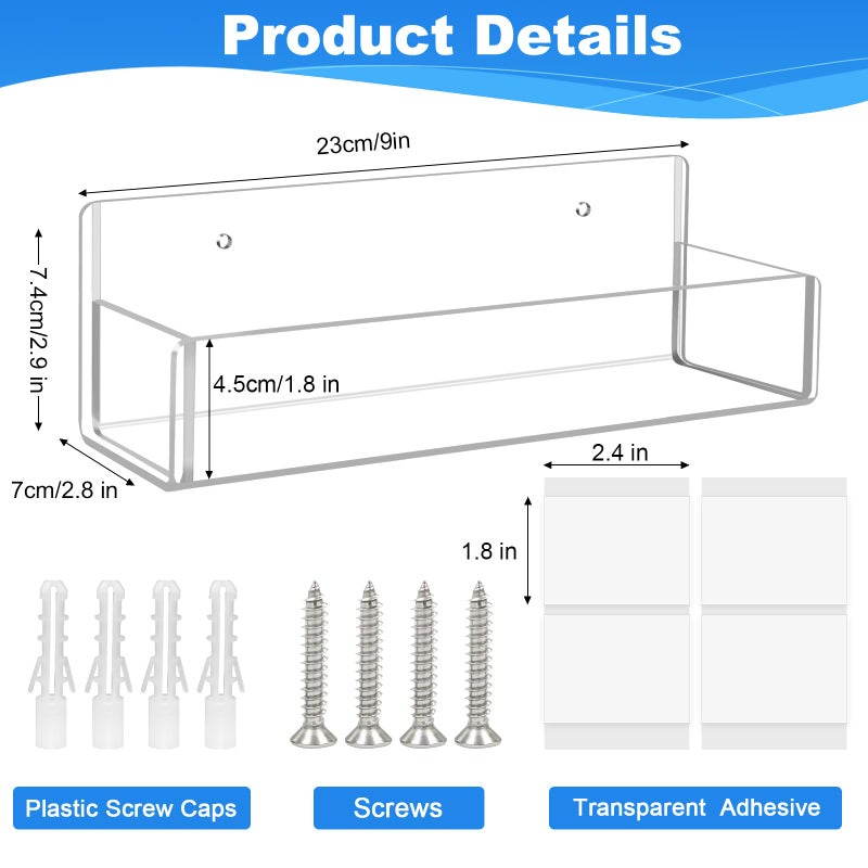Douildhaiy Acrylic Spice Rack Wall Mount-9 Inch, Clear Spice Shelf Storage Holder, 4 Pack Hanging Seasoning Rack Organizer for Cabinet Door, Cupboard or Wall Kitchen (Adhesive or Screw) - Image 3