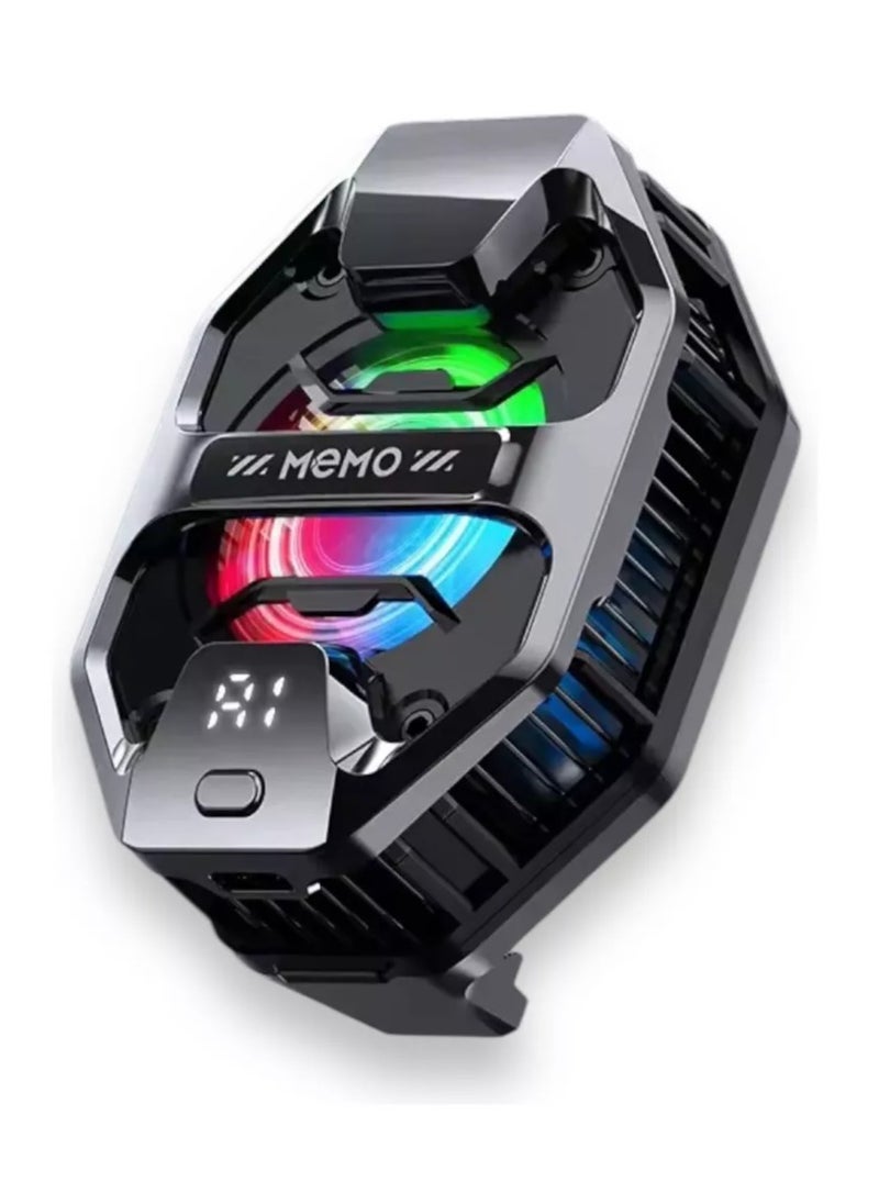 Memo MEMO DL20 Phone Cooler for Gaming – Ultra-Fast Cooling Radiator with RGB Lighting, Real-Time Temperature Display, Silent Operation, Clip-On Design, USB Powered Mobile Phone Cooler for PUBG, Free Fire, COD, Compatible with Android & iOS Devices - Image 1
