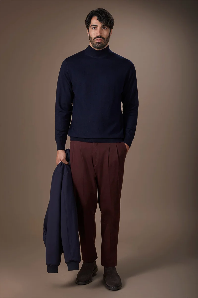 Doppelganger Blue Men's 100% merino wool turtleneck jumper regular fit - DK Blue for Men | Best Price UAE