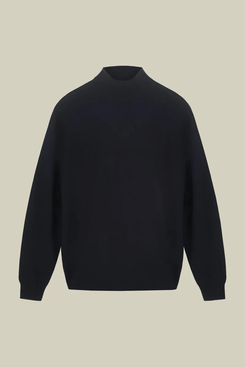 دوبل غانغر Men's 100% merino wool turtleneck jumper regular fit - DK Blue