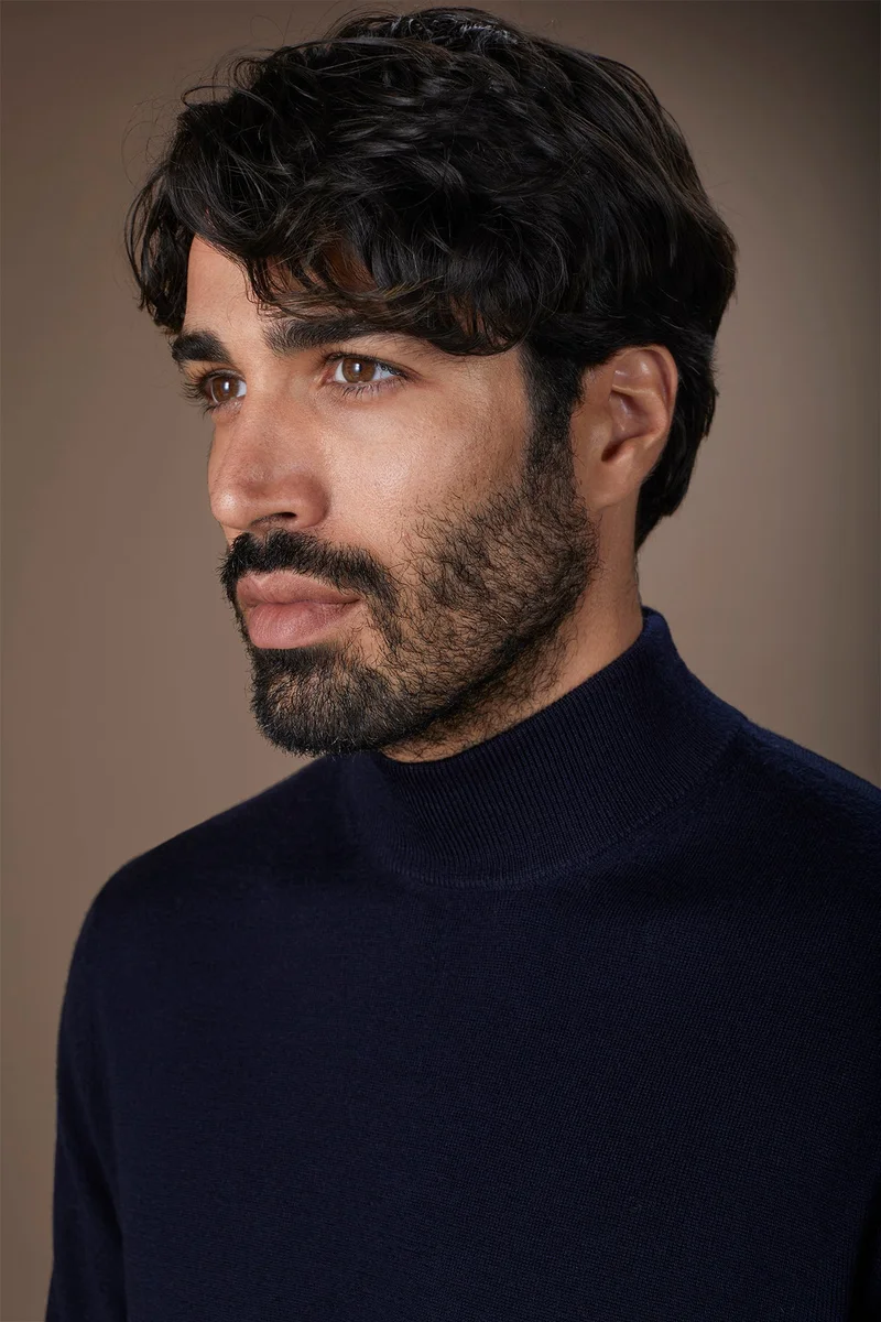 Doppelganger Blue Men's 100% merino wool turtleneck jumper regular fit - DK Blue for Men | Best Price UAE