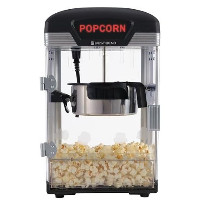 West Bend Stir Crazy Movie Theater Popcorn Popper, Gourmet Popcorn Maker Machine with Nonstick Popcorn Kettle and Popcorn Scoop for Popcorn Machine, 4 Qt., Black - Image 1
