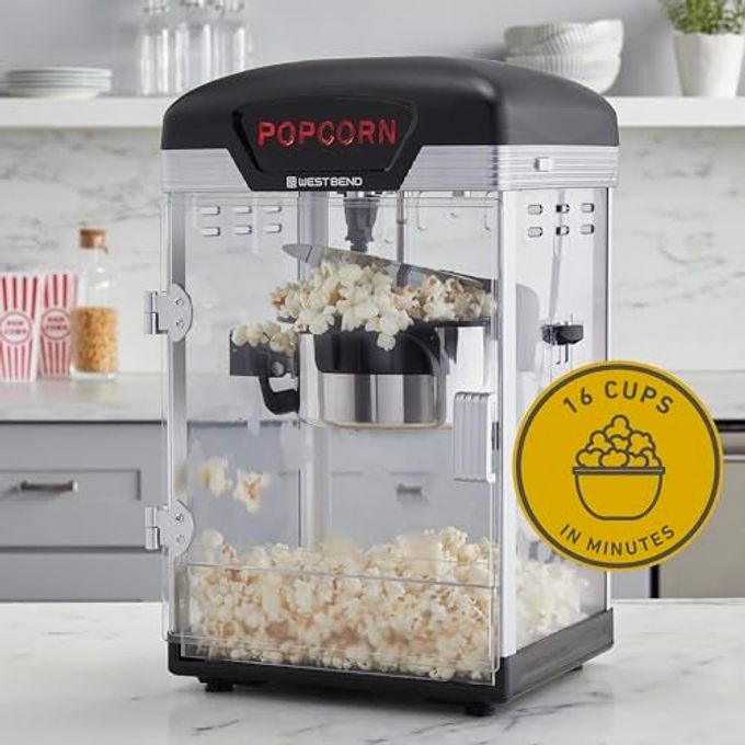 West Bend Stir Crazy Movie Theater Popcorn Popper, Gourmet Popcorn Maker Machine with Nonstick Popcorn Kettle and Popcorn Scoop for Popcorn Machine, 4 Qt., Black - Image 2